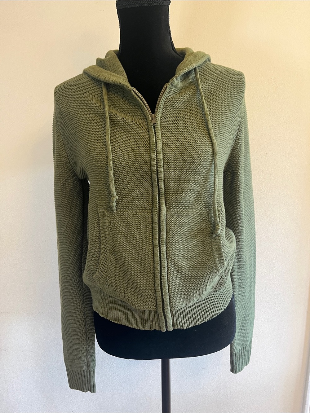 CAbi Olive Green Zip-Up Hooded Sweater